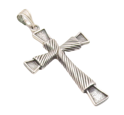 925 Sterling Silver Vintage Pendant Solid Grooved Religious Cross  PT23485