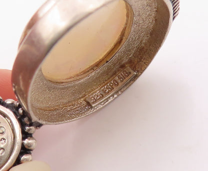 ESPO SIG 925 Silver  Vintage Beaded Oval Mother Of Pearl Pendant  PT21115
