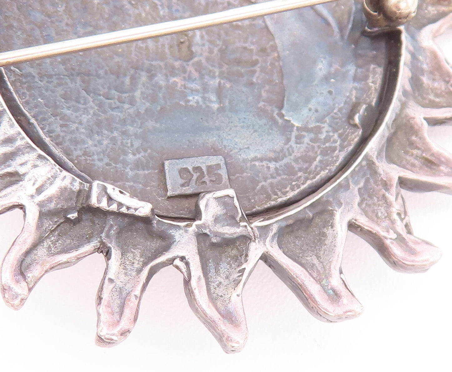 925 Sterling Silver Vintage Brooch Pin Solid Swirly Carved Sleeping Sun  BP10767