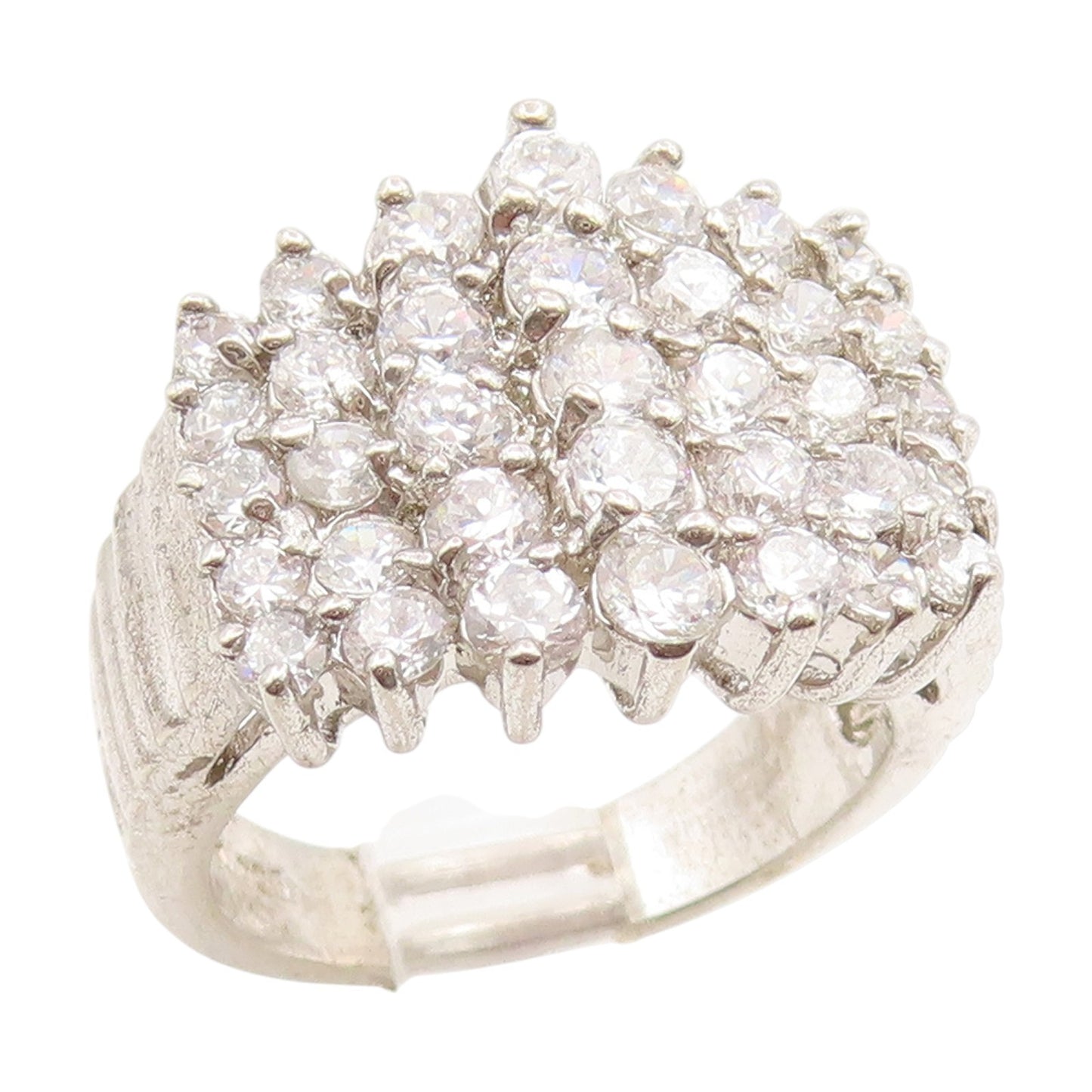 925 Sterling Silver Vintage Ring Sparking CZ Elegant Cluster Band  Sz 6  RG35177