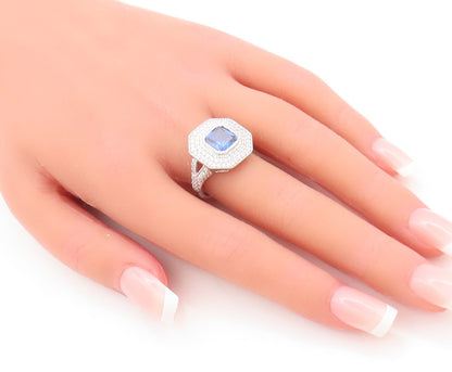 925 Sterling Silver Vintage Ring Designer Square Sapphire CZ Inlay Sz 7 RG29795