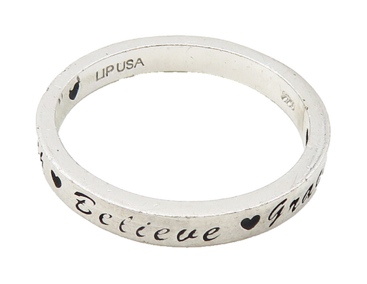 LIPUSA 925 Silver  Vintage Faith Believe Grace Band Ring Sz 6.5  RG10293