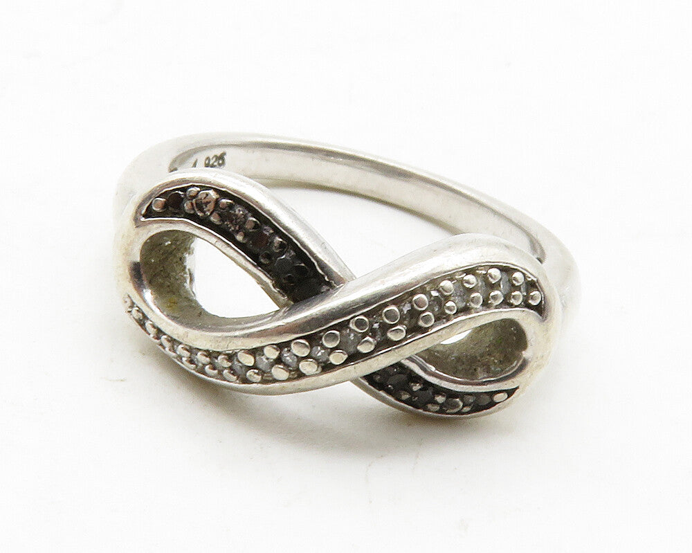 925 Silver  Vintage Genuine Black & White Diamonds Band Ring Sz 7  RG13644