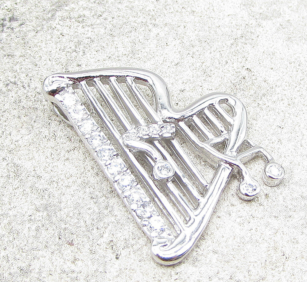 925 Sterling Silver  Cubic Zirconia Musical Instrument Drop Pendant  PT1410