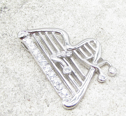 925 Sterling Silver  Cubic Zirconia Musical Instrument Drop Pendant  PT1410