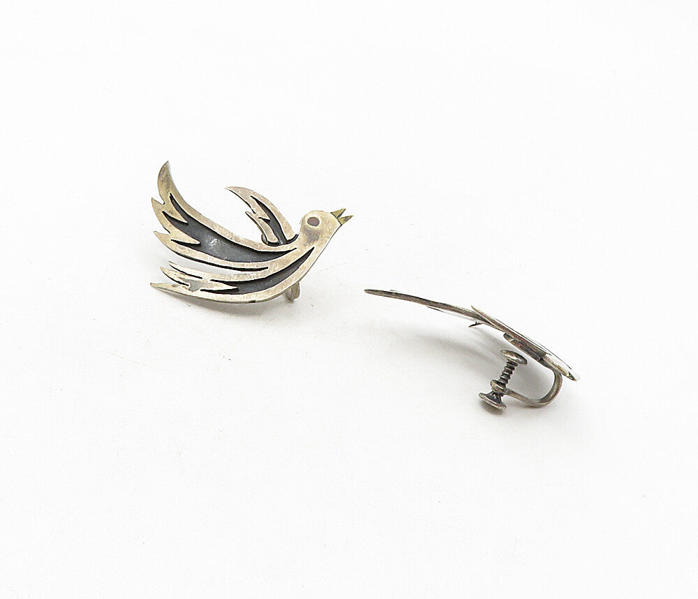 APL MEXICO 925 Silver  Vintage Oxidized Bird Motif Non Pierce Earrings  EG4681