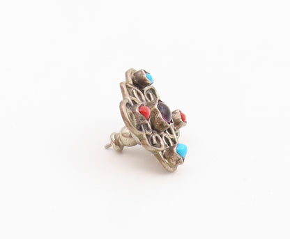 925 Sterling Silver Vintage Earrings MEXICO Multi Gemstone Floral Stud  EG14092