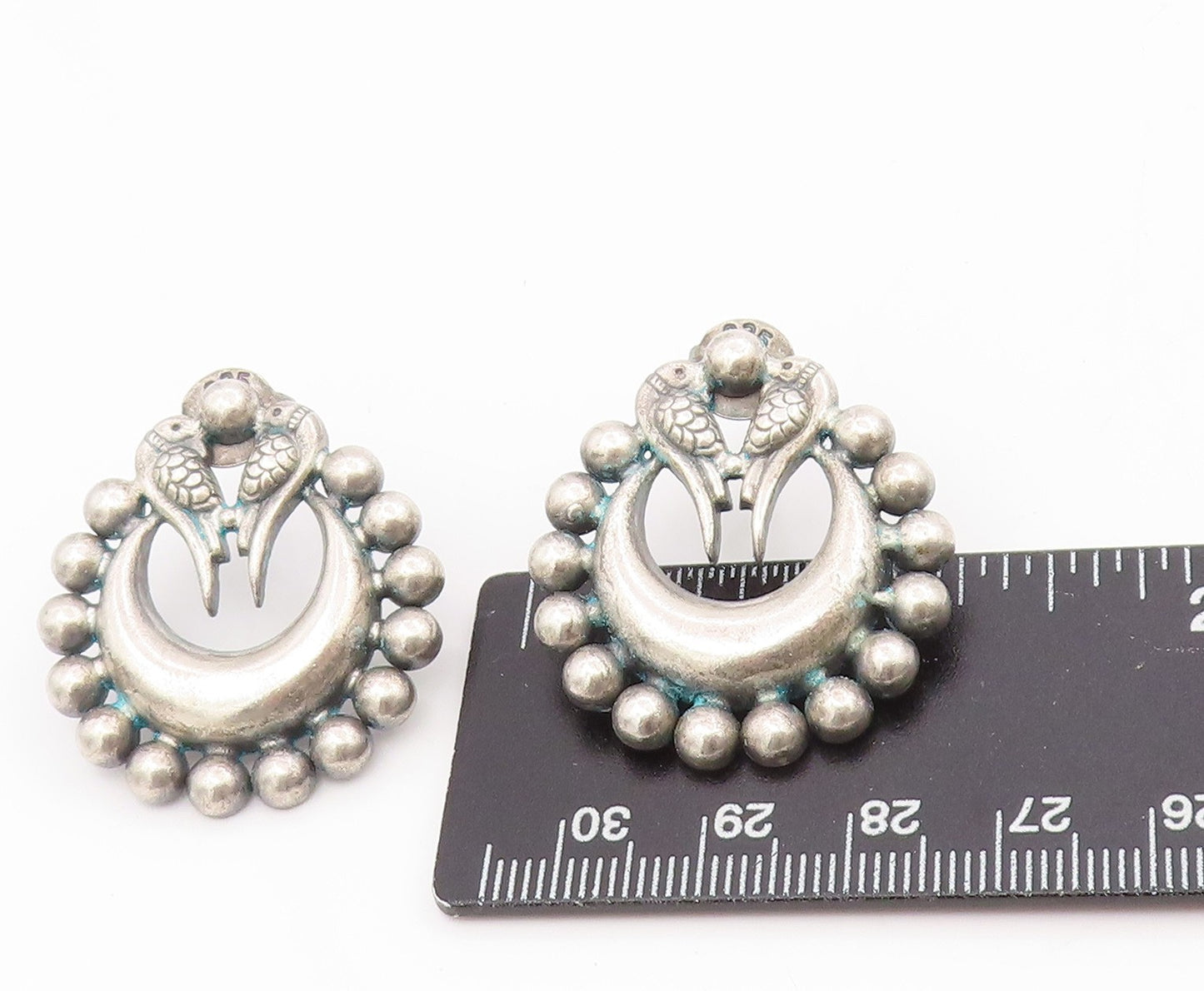 925 Sterling Silver Vintage Earrings Crescent Moon & Twin Bird Studs  EG13972