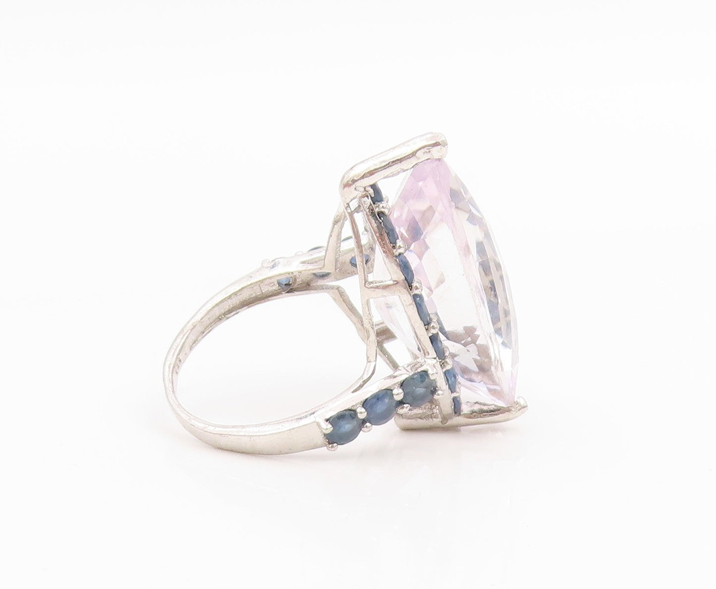 925 Sterling Silver Vintage Ring Pear Cut Amethyst & Sapphire Band Sz 8 RG36047