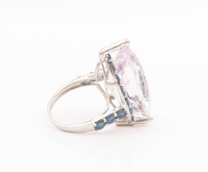 925 Sterling Silver Vintage Ring Pear Cut Amethyst & Sapphire Band Sz 8 RG36047