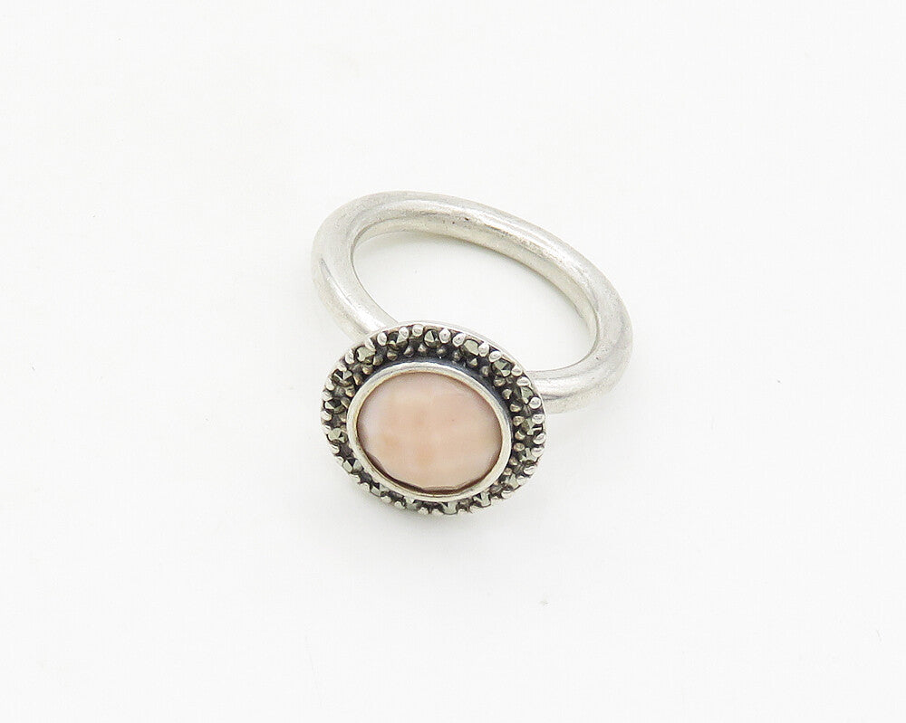 PANDORA 925 Silver  Faceted Stone & Marcasite Cocktail Ring Sz 6  RG18065