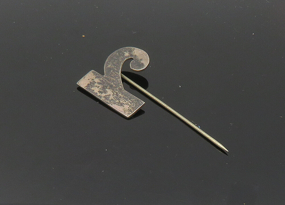 925 Sterling Silver  Vintage Smooth Dark Tone R Initial Lapel Pin  TR2861
