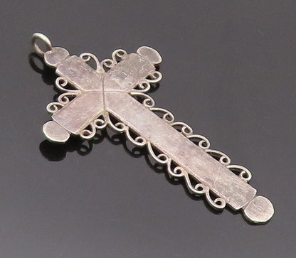 925 Sterling Silver Vintage Pendant Solid Religious Cross Halo Swirls  PT22673