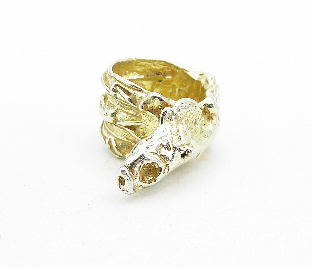 925 Sterling Silver  Vintage Shiny Modernist Sculpted Band Ring Sz 7  RG5000