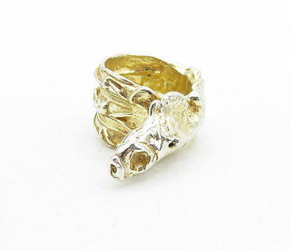 925 Sterling Silver  Vintage Shiny Modernist Sculpted Band Ring Sz 7  RG5000
