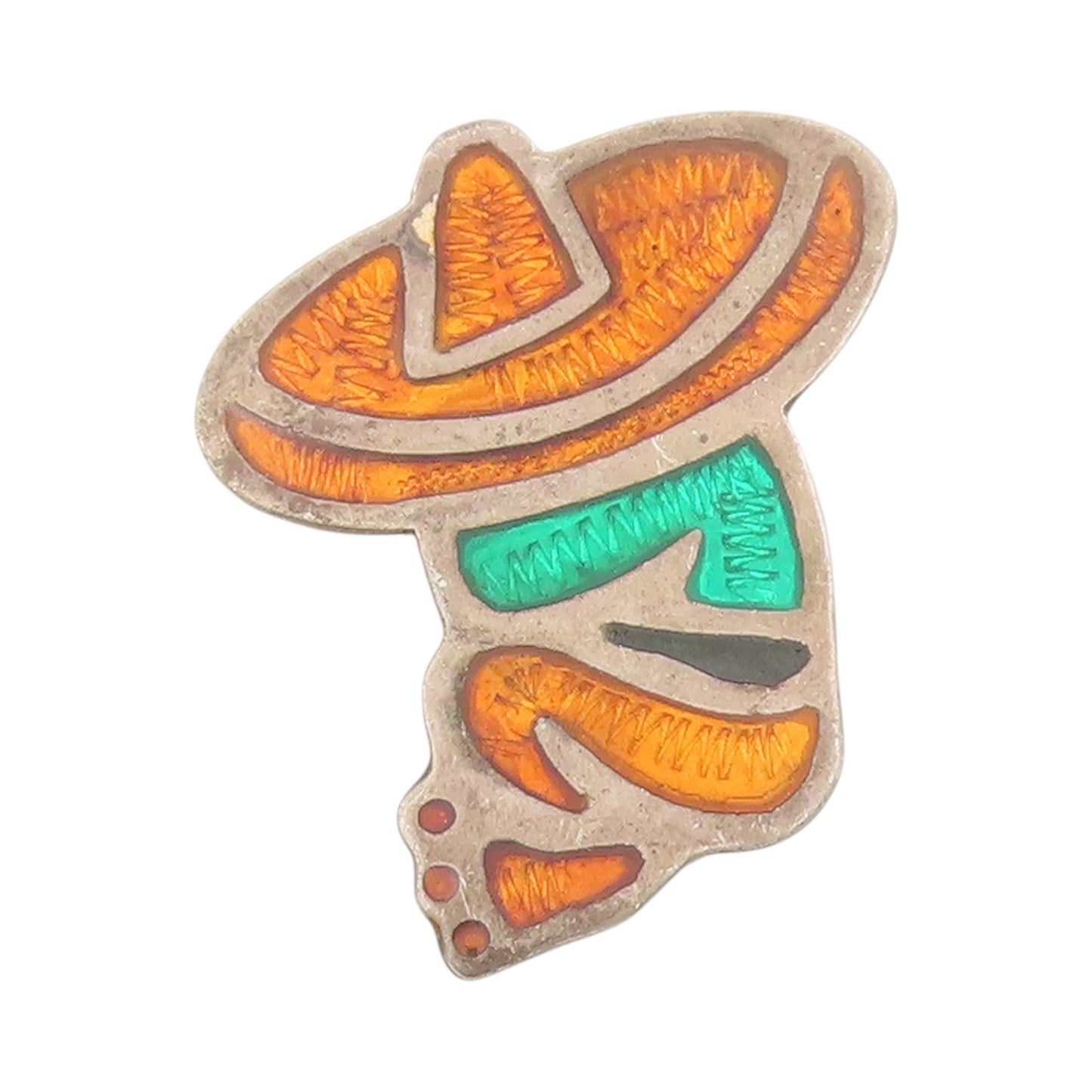 925 Sterling Silver Vintage Brooch MEXICO Enameled Sombrero Design Pin  BP11914