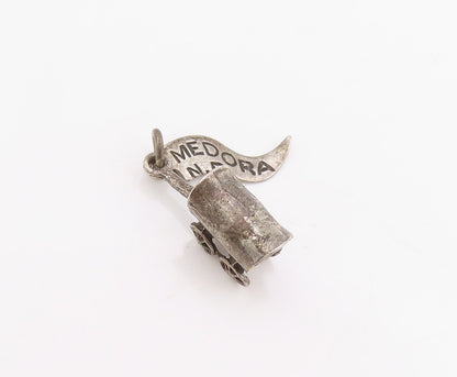 925 Sterling Silver Vintage Pendant Engraved Medora ND Carriage Wheels  PT25227