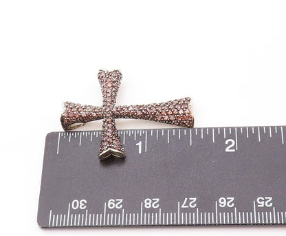 925 Sterling Silver Vintage Pendant Smoky Quartz Religious Cross  PT23962