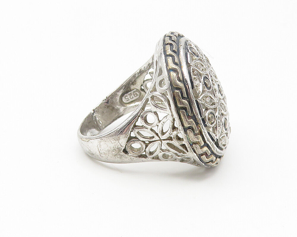 925 Sterling Silver  Shiny Topaz Floral Pattern Cocktail Ring Sz 9  RG10834