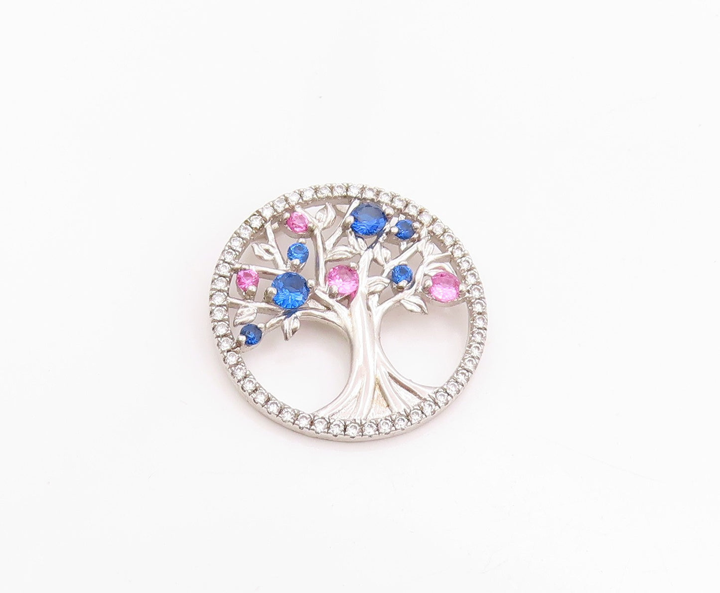 925 Sterling Silver Vintage Pendant Sparkling CZ Tree Of Life Cut Out  PT24911