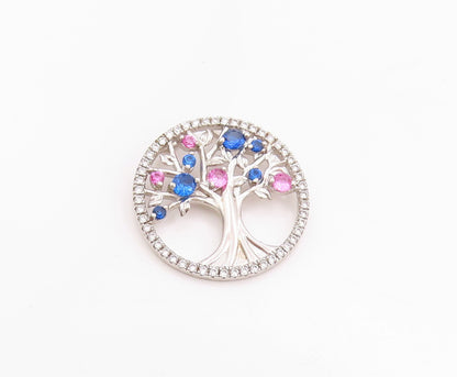 925 Sterling Silver Vintage Pendant Sparkling CZ Tree Of Life Cut Out  PT24911