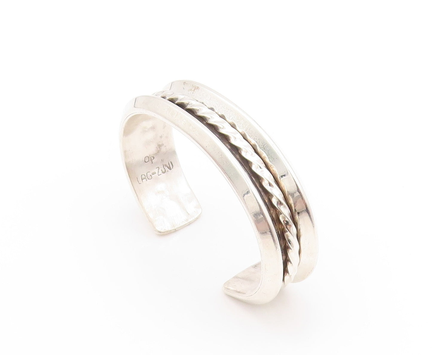 925 Sterling Silver Vintage Bracelet ZUNI Solid Twisted Rope Band Cuff  BT11228