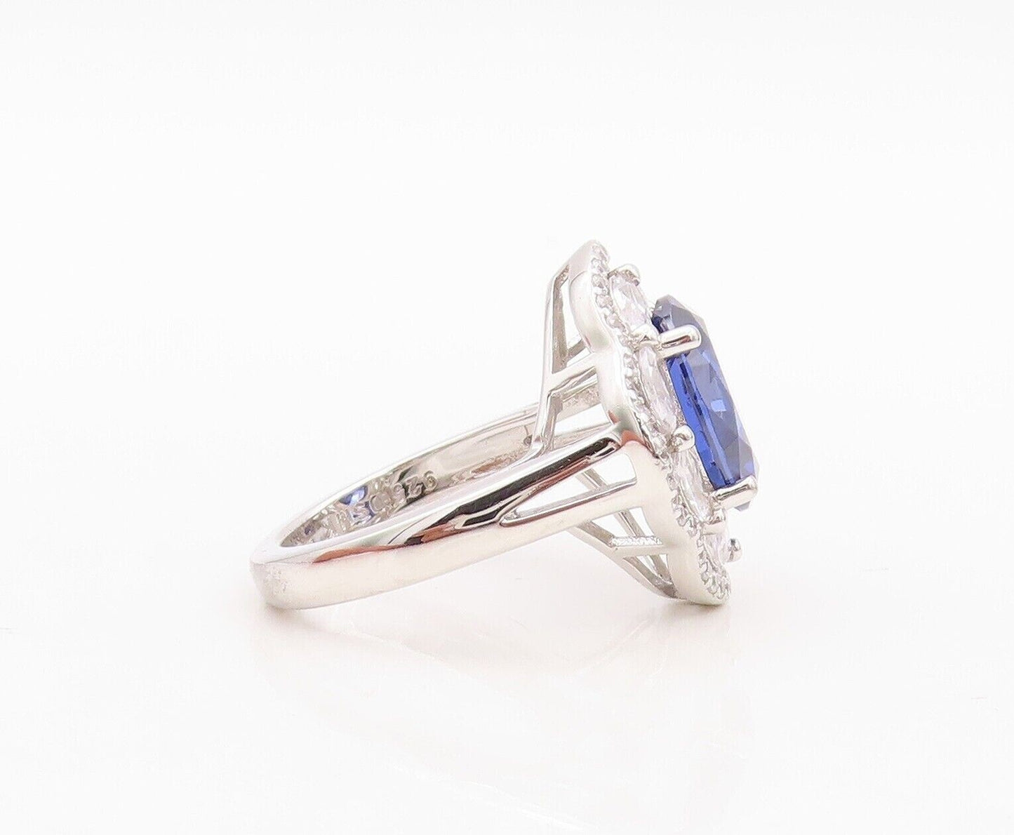 925 Sterling Silver Vintage Ring Sapphire & Topaz Floral Inlay  Sz 7.5  RG30057