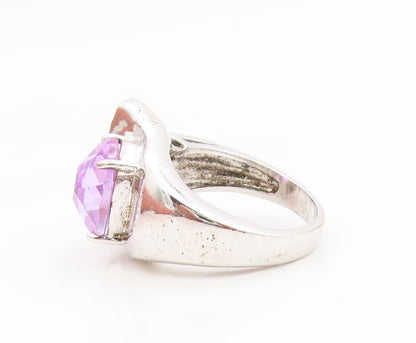 925 Sterling Silver Vintage Ring Faceted Amethyst & Topaz Band  Sz 7.5  RG35184