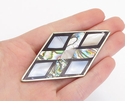 MEXICO 925 Silver  Vintage Mother Of Pearl & Abalone Shell Brooch Pin  BP2884