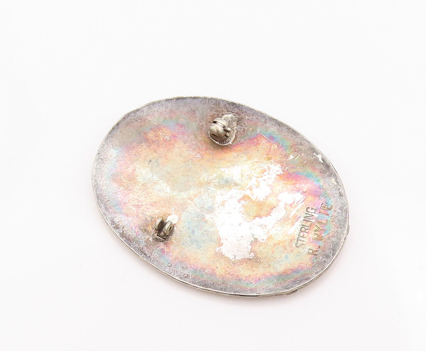 925 Sterling Silver Vintage Brooch Pin WYLIE NAVAJO Carved Sleeping Man  BP10807