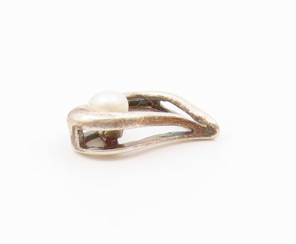 925 Silver  Vintage Dainty Cultured Pearl Floating Love Heart Pendant  PT20838