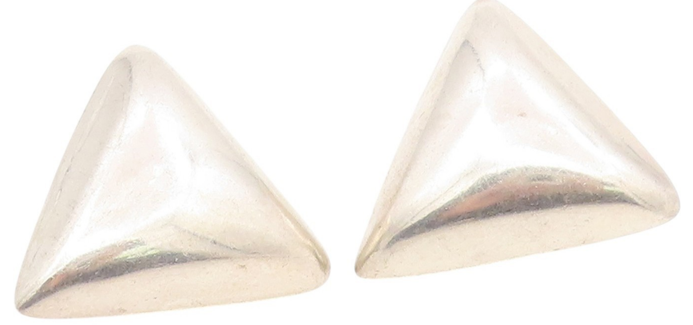 925 Sterling Silver Vintage Earrings Solid Puffy Triangular Clip On  EG13902