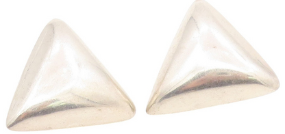 925 Sterling Silver Vintage Earrings Solid Puffy Triangular Clip On  EG13902