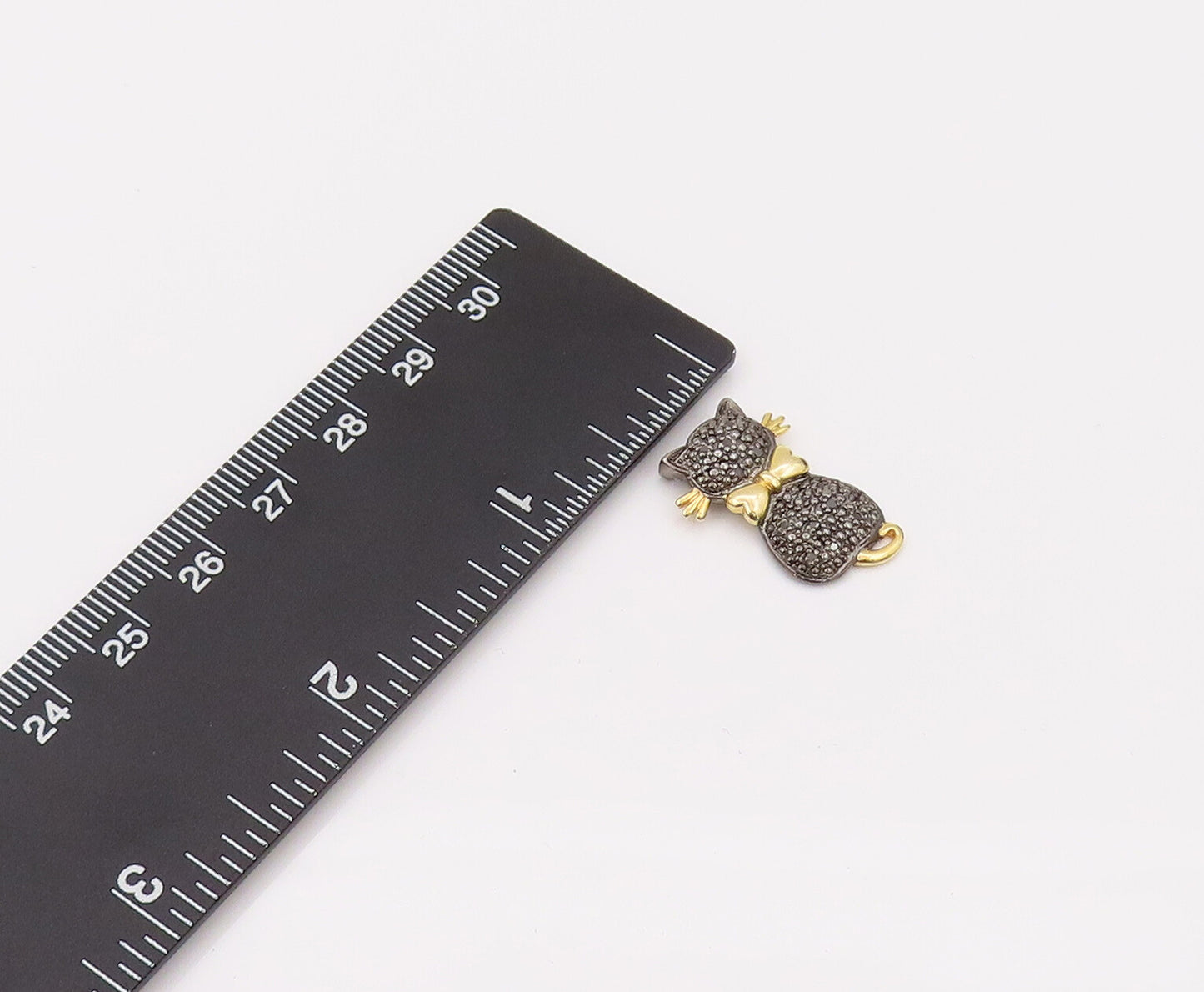 925 Sterling Silver  Vintage Black Diamond Two Tone Kitten Pendant  PT22195