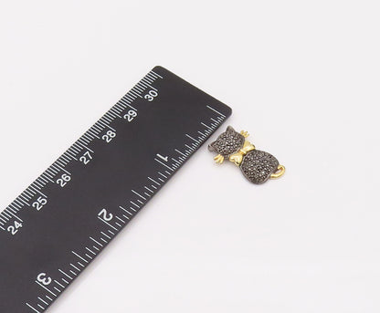 925 Sterling Silver  Vintage Black Diamond Two Tone Kitten Pendant  PT22195