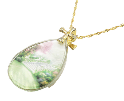 925 Sterling Silver  Vintage Garden Scene Heaven Quote Chain Necklace  NE1999