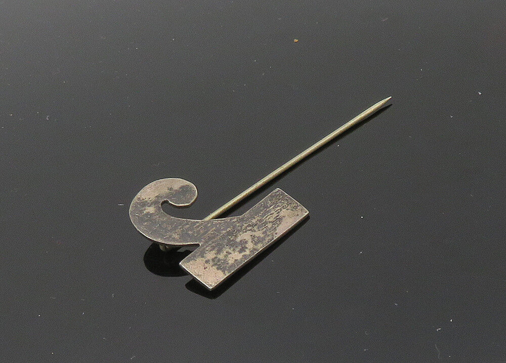 925 Sterling Silver  Vintage Smooth Dark Tone R Initial Lapel Pin  TR2861