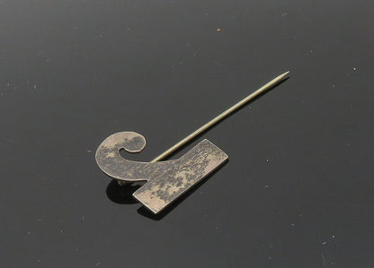 925 Sterling Silver  Vintage Smooth Dark Tone R Initial Lapel Pin  TR2861