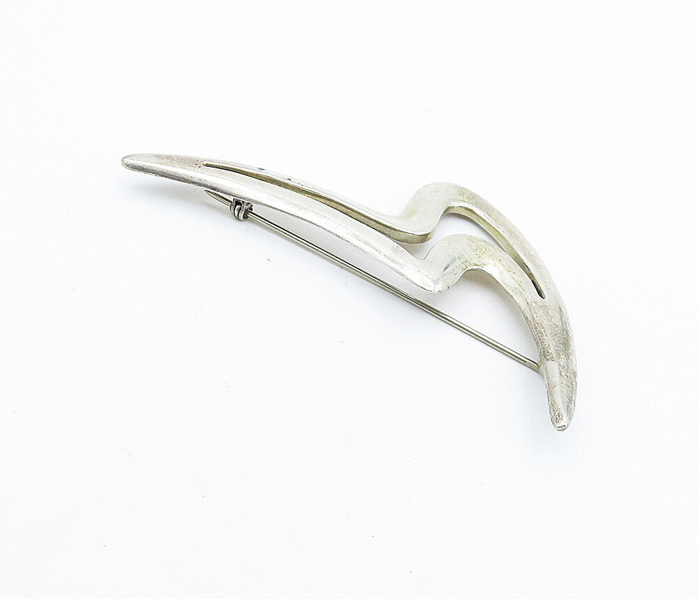 MEXICO 925 Sterling Silver  Vintage Shiny Modernist Design Brooch Pin  BP2399