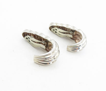 925 Sterling Silver  Vintage Shiny Fluted Curved Non Pierce Earrings  EG4221