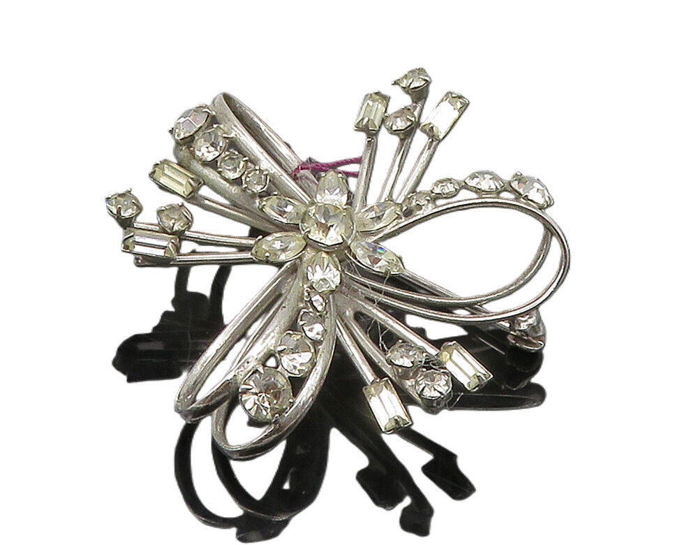 CARL ART 925 Silver  Vintage Topaz Shiny Floral Ribbon Brooch Pin  BP6392