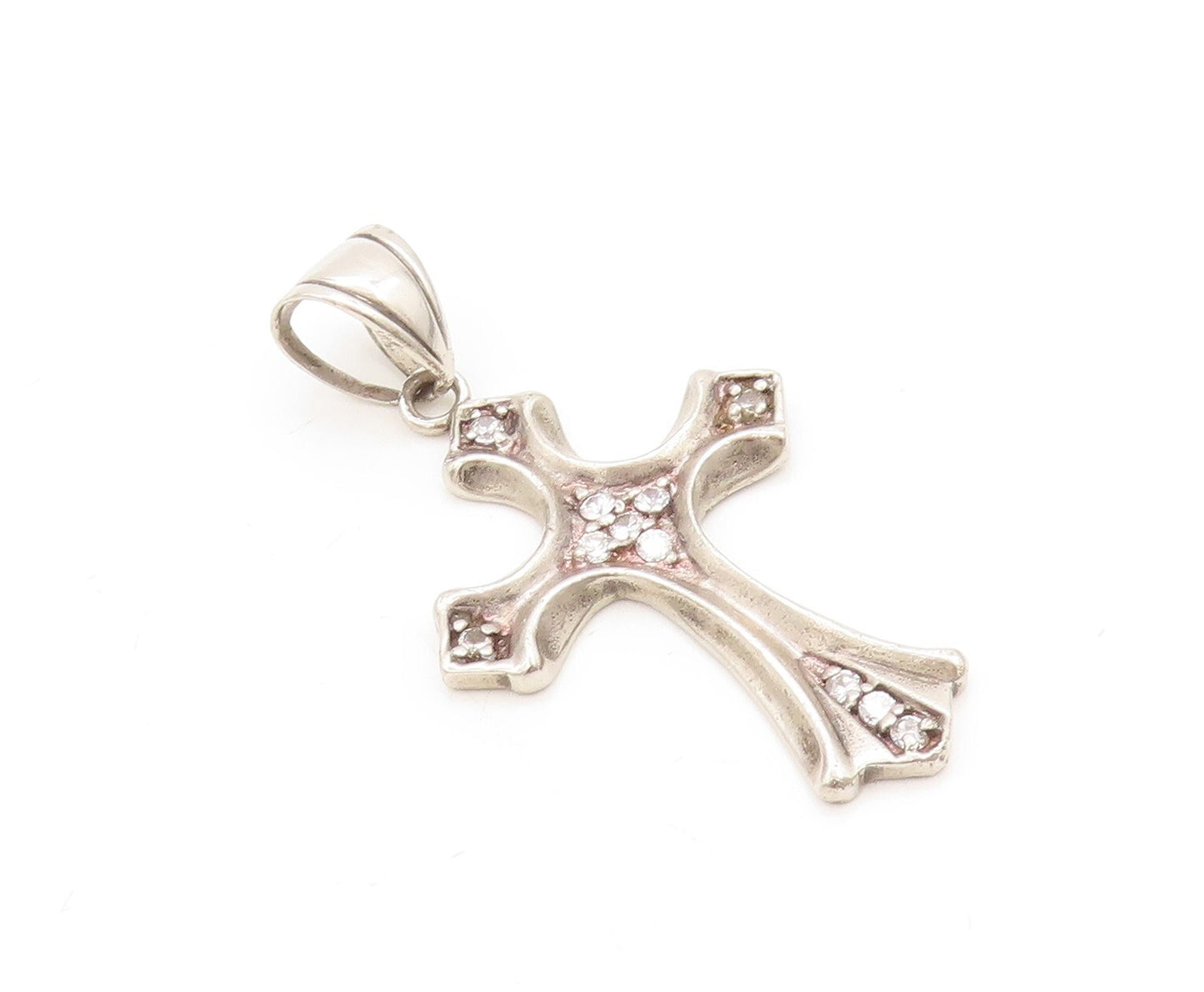 925 Sterling Silver Vintage Pendant Dark Tone CZ Inlay Religious Cross PT23853