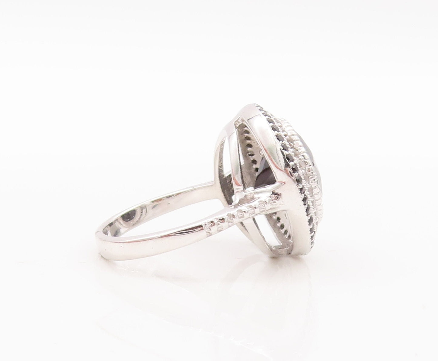 925 Sterling Silver Vintage Ring Round Spinel Halo Topaz Inlay  Sz 7  RG29644