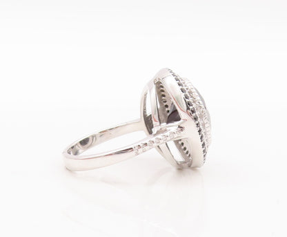 925 Sterling Silver Vintage Ring Round Spinel Halo Topaz Inlay  Sz 7  RG29644