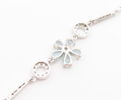 925 Sterling Silver Vintage Necklace Multi Gemstone Elegant Floral Lariat NE4915
