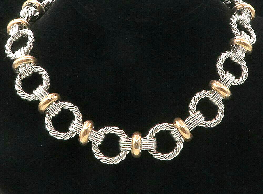 925 Sterling Silver  Vintage Shiny Two Tone Twist Link Chain Necklace  NE1874