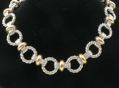 925 Sterling Silver  Vintage Shiny Two Tone Twist Link Chain Necklace  NE1874