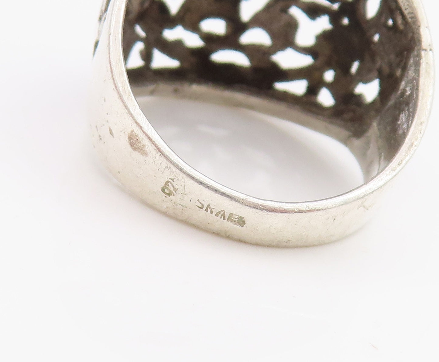 925 Sterling Silver Vintage Ring ISRAEL Floral Filigree Dome Band Sz 6.5 RG33821