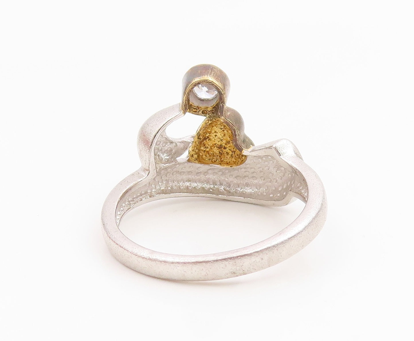 925 Sterling Silver Vintage Ring Topaz Two Tone Love Heart Band  Sz 9  RG35375
