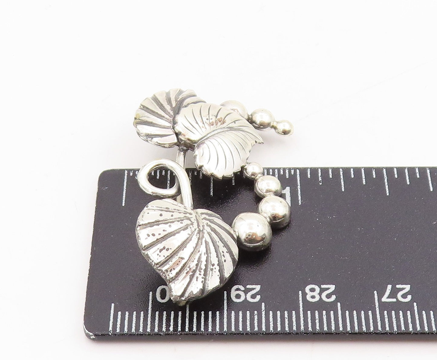 925 Sterling Silver Vintage Brooch DENMARK Botanical Floral Leaf Pin  BP12007